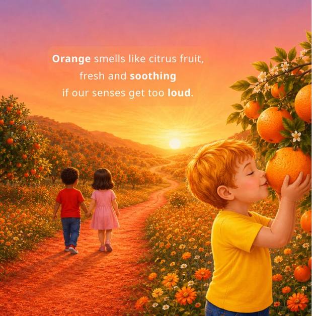 Interior page: orange is the color of the sunset, relaxing and warm as the day slows down.